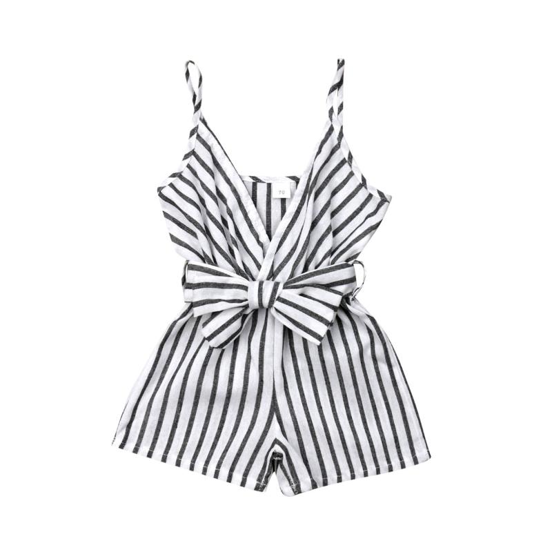 

Summer Sleeveless V-neck Striped Clothes Playsuit Jumpsuit Clothing Cotton Outfit Toddler Infant Newborn Baby Girl Romper, Multi