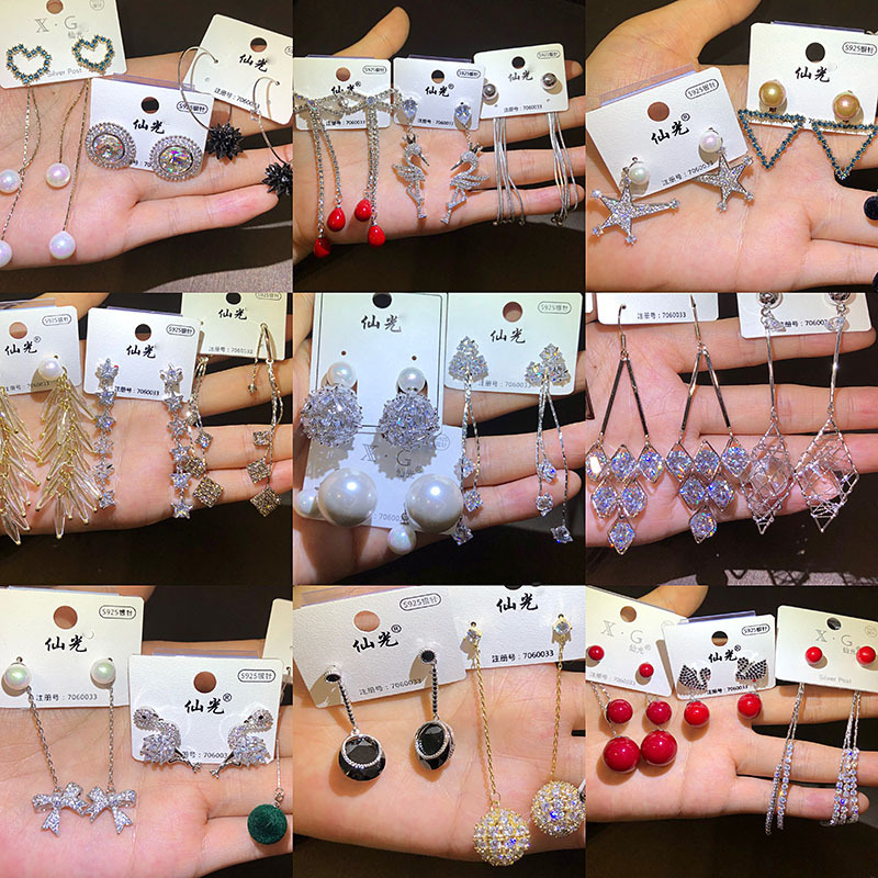 

2019 New Fashion Designer Earrings Women 925 Sterling Silver Needles Fashion Long Tassel Dangle Earrings Zirconia Pearl Charm Stud Earring