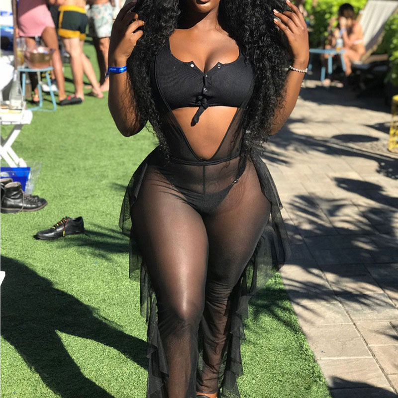 

Women' Summer Bikini Cover Up Sheer Transparent See Through Jumpsuit Beach Long Romper Playsuit Tunic /BY