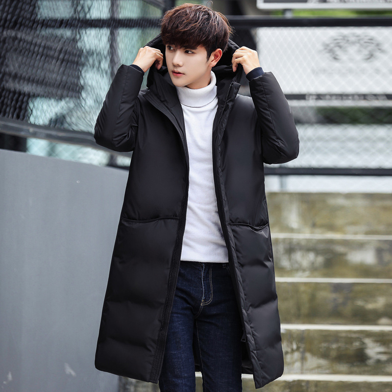

Black Gray Long Winter Down Jacket Men Thick Warm Hooded Loose Solid Outerwear Fashion Windproof Overcoat Mens Clothes YT50206