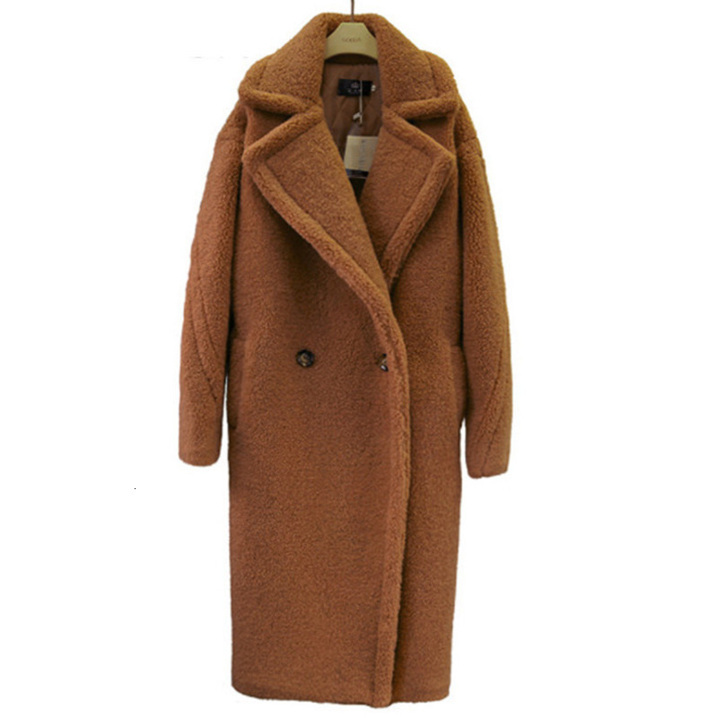 

DEAT 2019 Autumn Winter Turn-down Collar Woolen Double Breasted Warm Khaki Thick Overcoat Long Coat Heavy Jacket Women MF322, Black