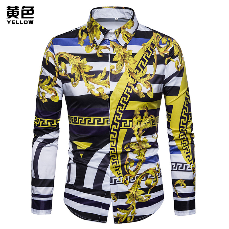 

US EU SIZE Mens Long Sleeve Luxury Design Print Dress Shirt Royal, White;black