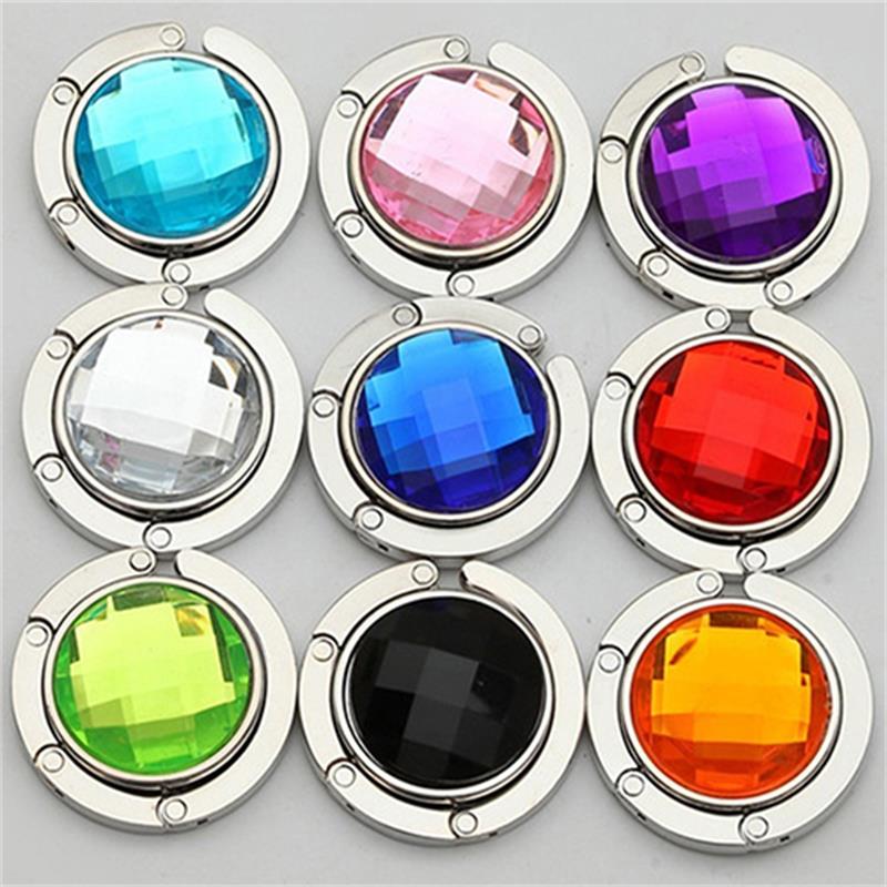

Portable Metal Foldable Table Handbag Holder Purse Hanger Convenient Hook Hang Bag Round Rhinestone Holder