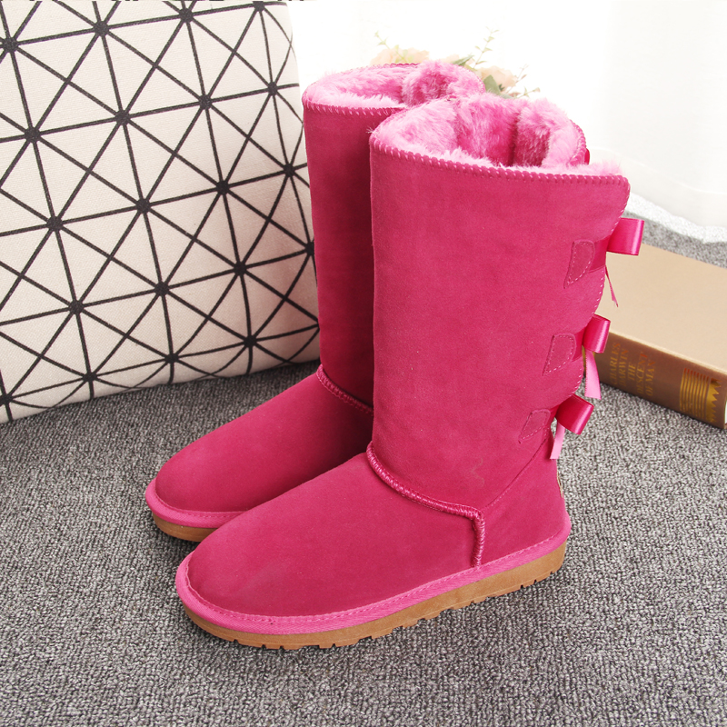 Vente chaude-stralia femme fille classique Boots de neige de luxe Bowtie cheville mi-arc botte de fourrure hivernale châtaigne noire