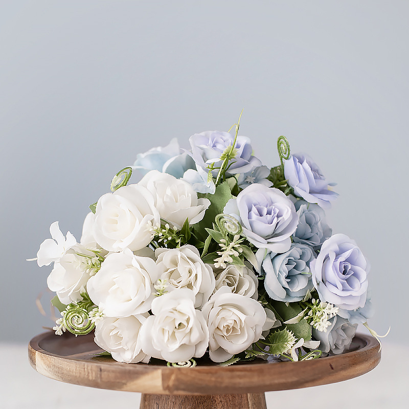 

10 Heads Rose Artificial Flower French Silk Flower Rose Bouquet for Wedding Home Party Decoration Fake Fall Decoration, White