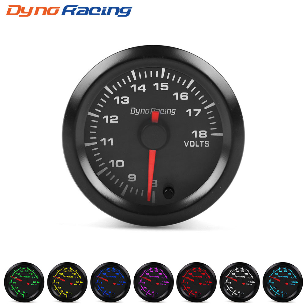 Dynoracing 2" 7 couleurs LED 52 mm voiture automatique Voltmètre 8-18 Volt Gauge haute vitesse Stepper jauge de tension moteur compteur voiture B