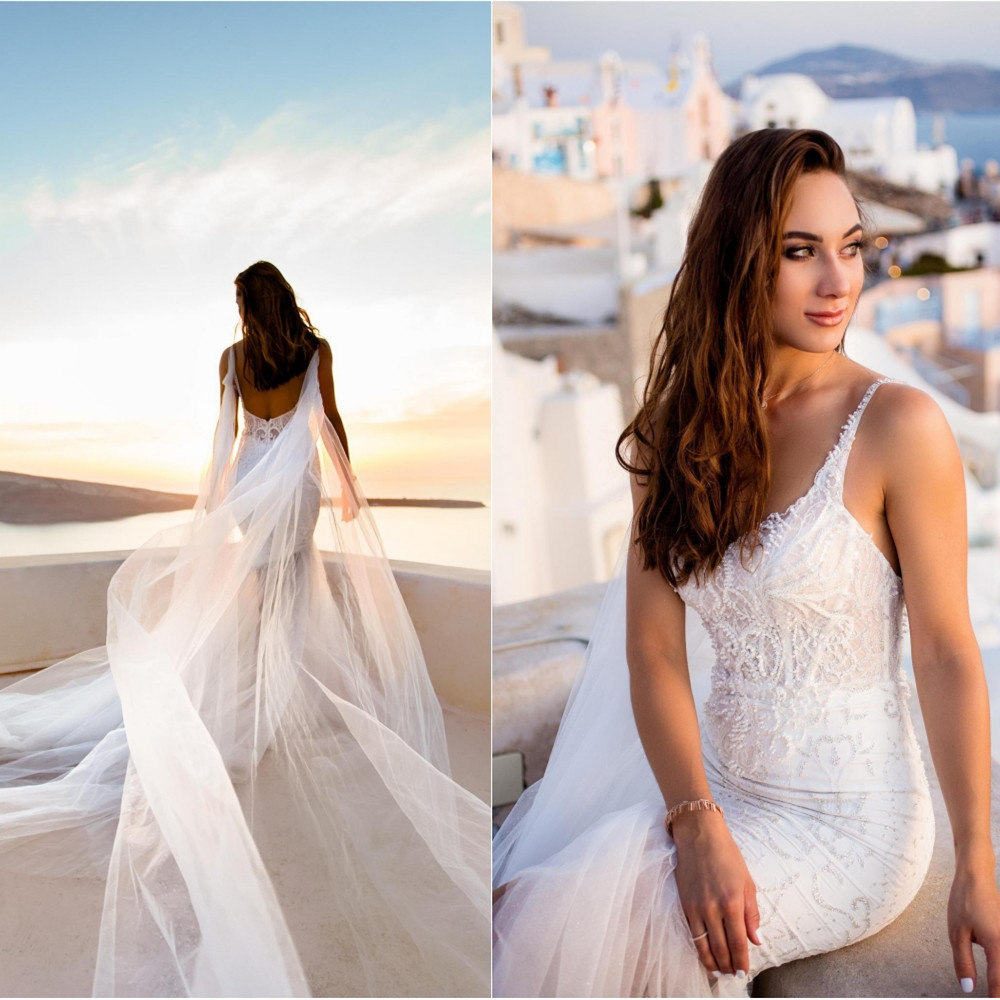 

2020 Lace Wedding Dresses Spaghetti Straps Appliques Beading Mermaid Bridal Gowns Open Back Sweep Train Wedding Dress Robe De Mariee, Same as image