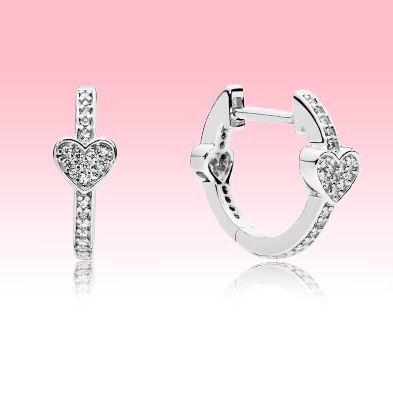 

Pave Love Heart Hoop Earrings Women Wedding Jewelry with Original box set for Pandora 925 Silver CZ Diamond Earring