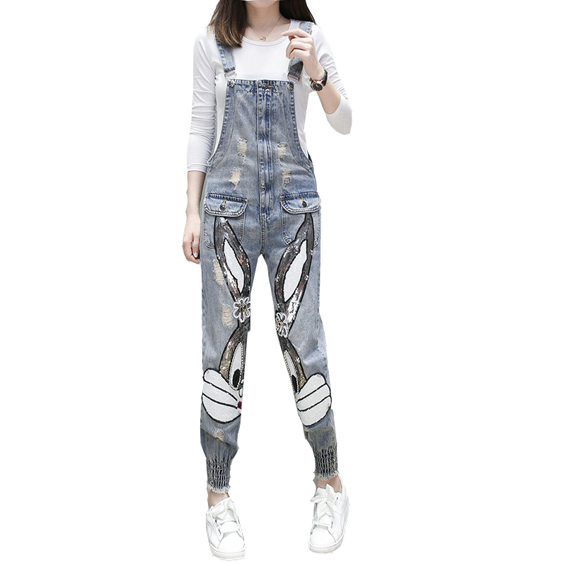 

Lake Blue European Fashion Sequins Denim Overalls ShuHua19