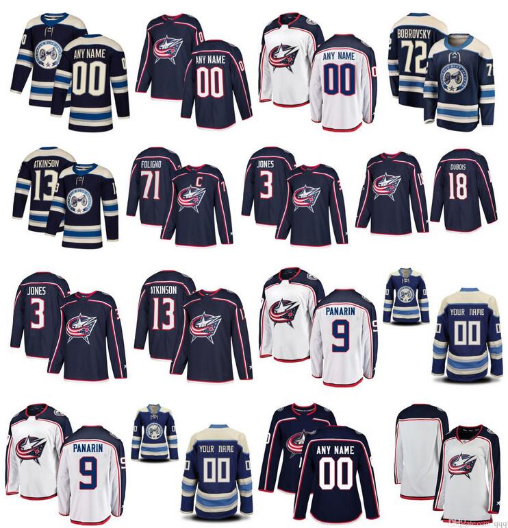 

Columbus Blue Jackets Jersey 72 Sergei Bobrovsky 13 Cam Atkinson 3 Seth Jones Josh Anderson Pierre-Luc Dubois Duchene Stitched Hockey, Women's white size s m l xl