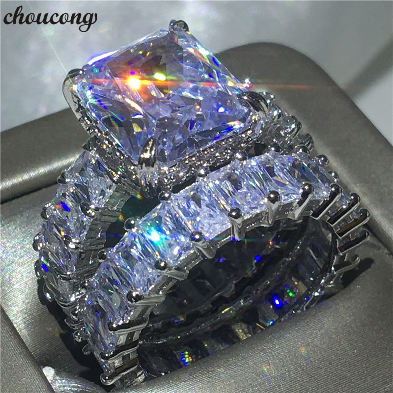 

choucong Promise Ring Sets 925 Sterling Silver Princess cut 20ct Clear Diamond Engagement Wedding Band Rings For Women Men Gift