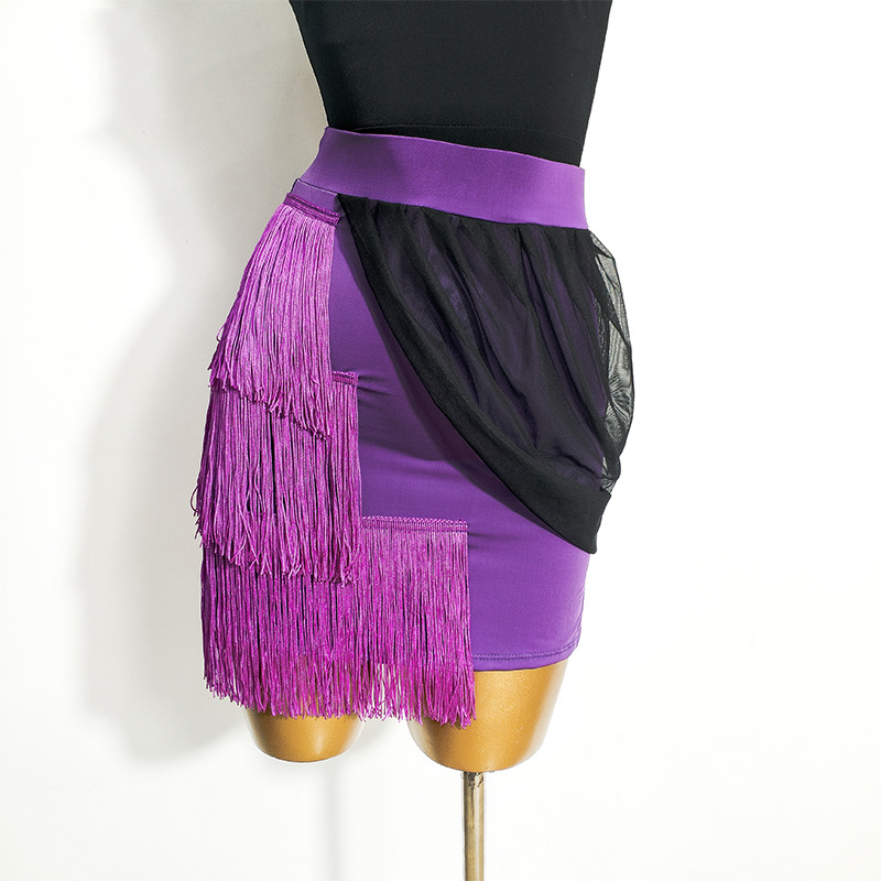

Latin Dance Skirt Women Purple Tassel Ice Silk Irregular Short Skirts Adults Practice Rumba Samba Tango Cha Cha Salsa DN6176, As picture
