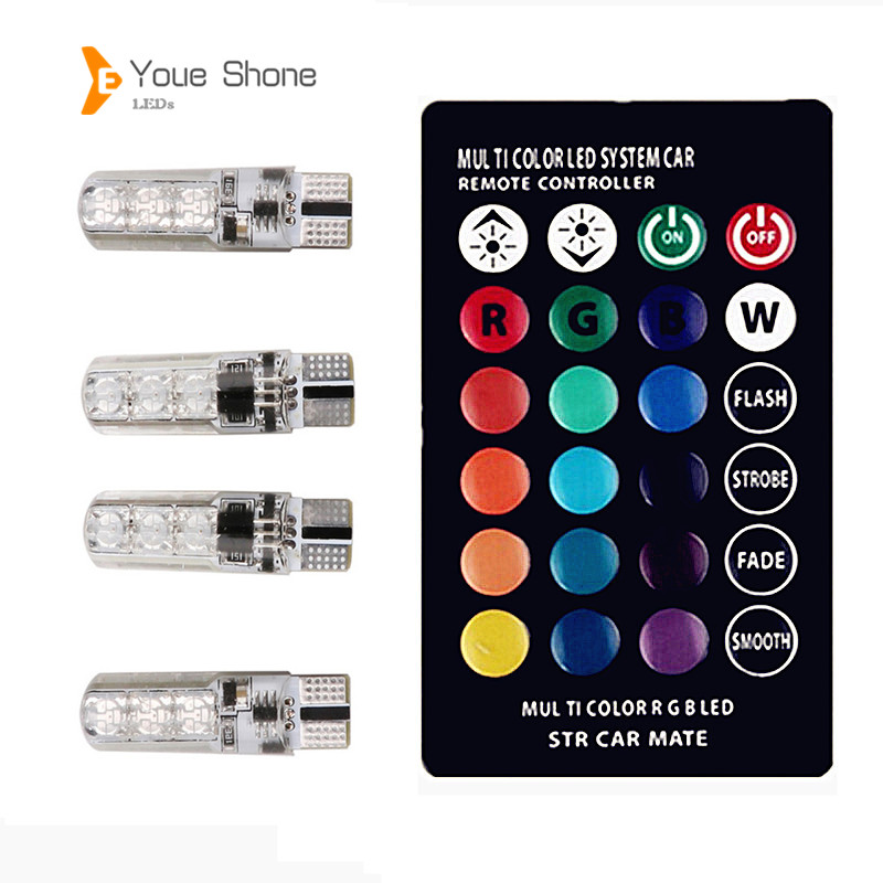 

Youe Shone RGB T10 W5W Led Car Clearance Lights SMD RGB T10 LED 194 168 Bulb Remote Width Interior Lighting Source Car Styling, As pic