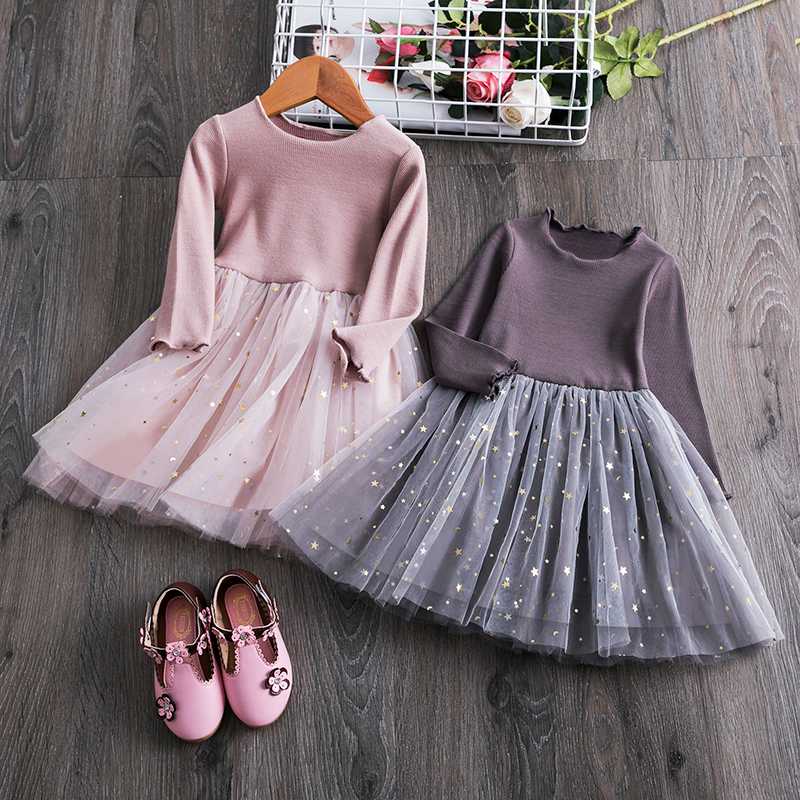 

Winter Kids Dresses For Girls Autumn Dress For Girls Long Sleeve Sequins Stars Tutu Girl Casual School Wear Princess Party Dress, As picture