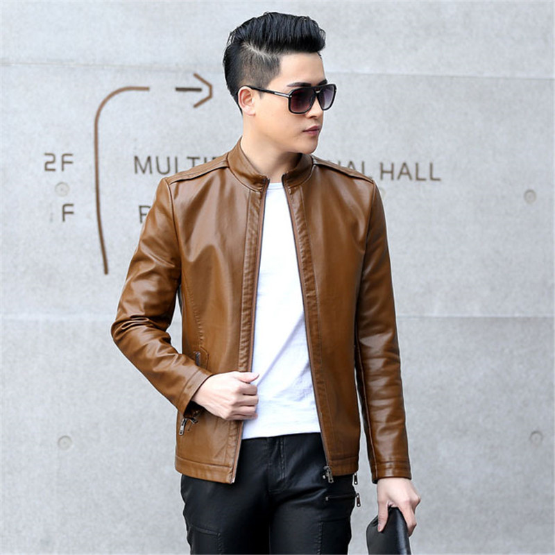

Men's leather jacket 2019 spring and autumn new large size jacket Korean version thin section self-cultivation leather men YH396, Black