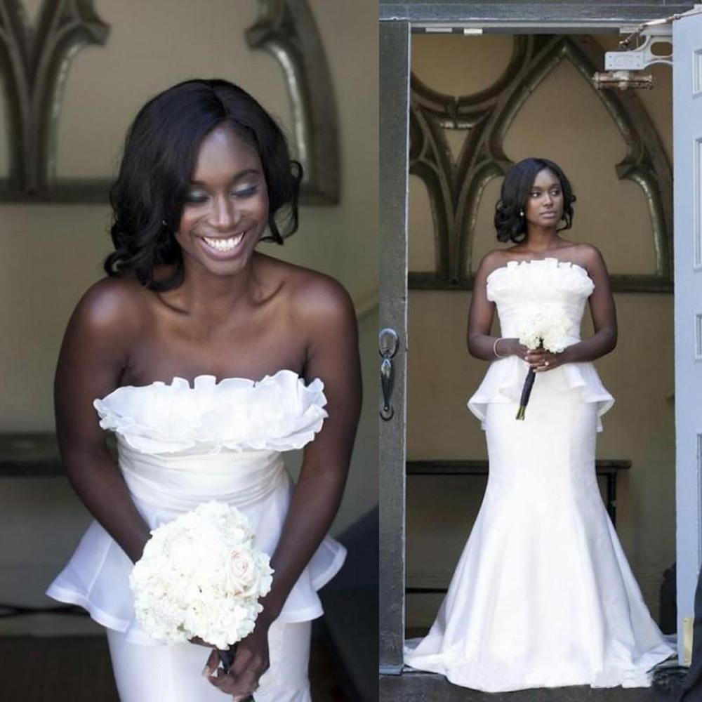 Setwell Strapless Mermaid Wedding Dresses Sleeveless Cheap Simple Satin Floor Length Sexy South African Bridal Gowns