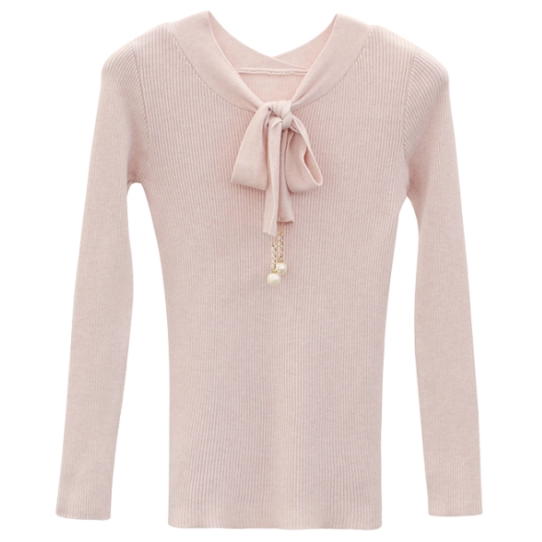 

ladies sweater women autumn winter tops clothes 2019 knitted pullover knitwear elastic bow black tight sweaters female F0972