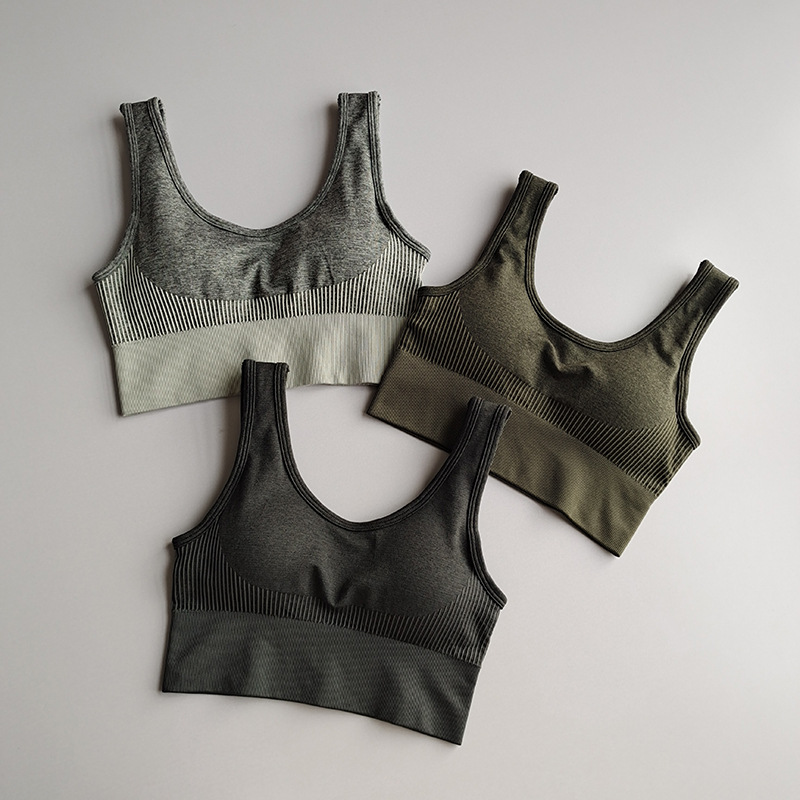 

Women Striped Seamless Power Down Sports Bra Push Up Yoga Bra Padded Women Gym Brassiere Running Fitness Top Workout Sportswear, Gray white