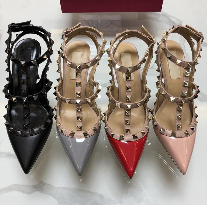 

Casual Designer Sexy Lady Fashion Women Shoes Black Patent leather Spikes Pointy Toe Stiletto Stripper High Heels Slingback Zapatos Mujer Pr