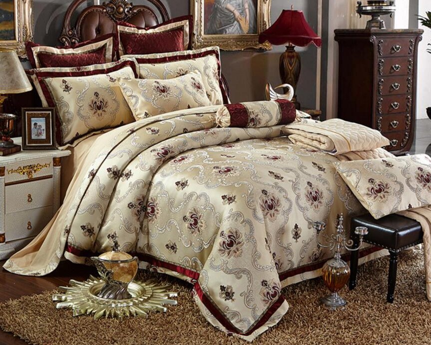 

Europe Noble Jacquard Satin Duvet Cover Set King Queen Size 4/6pcs Sanded Bed Set Bedsheet Silk/Cotton Bedding Sets