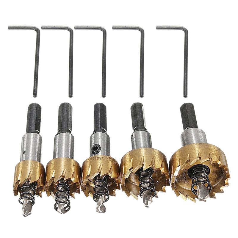 

New 5Pcs HSS 6542 16-30mm Titanium-Plated Serrated Hole Opener Drill Bit Set