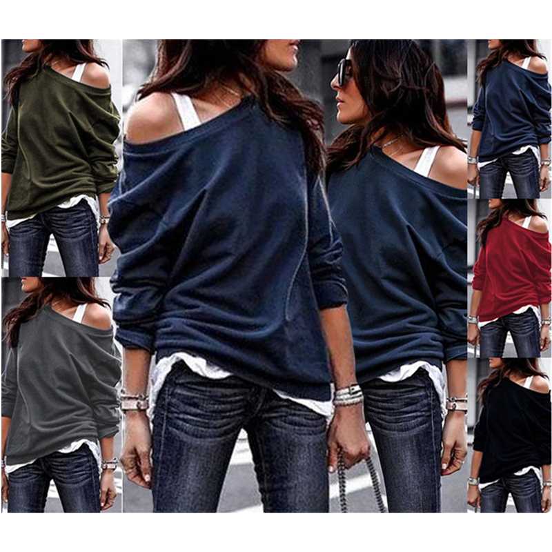 2020 nouveau décontracté sweat large femme mode à manches longues couleur unie col rond sweats femmes Harajuku grande taille pulls hauts