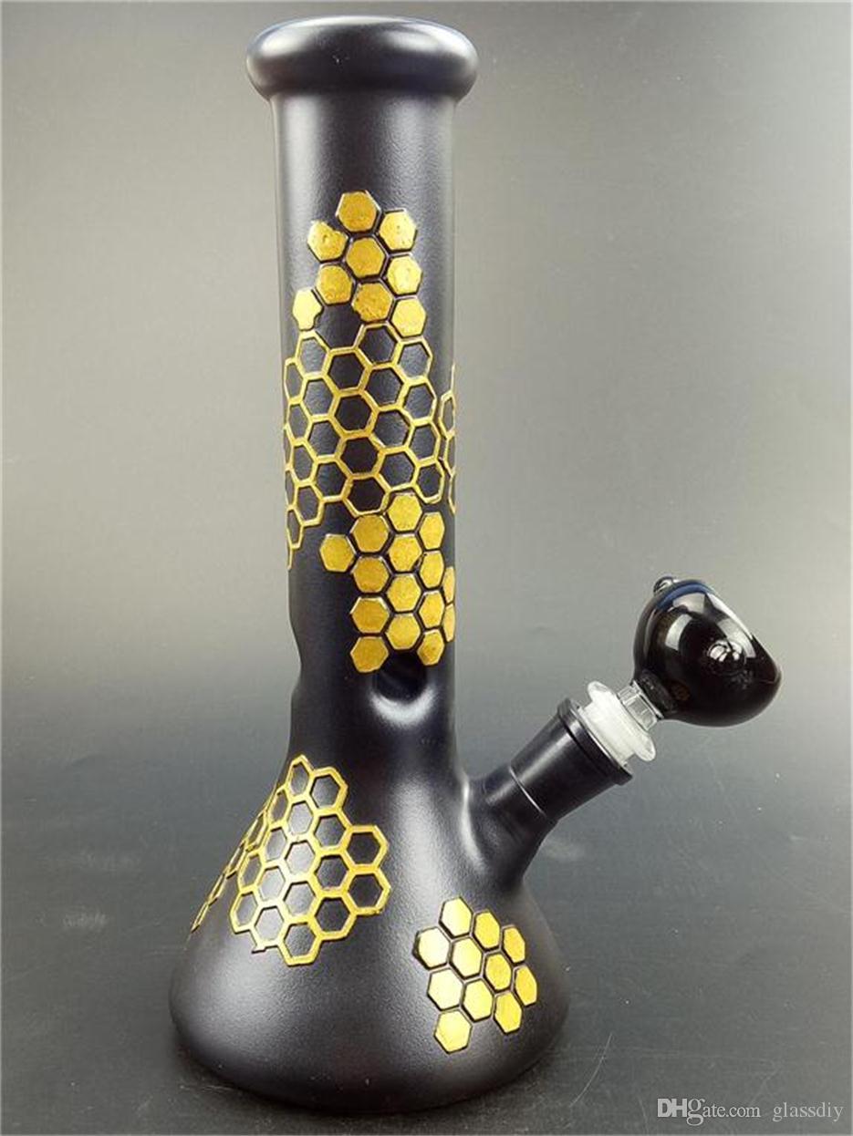 

Wholesale Bee Reseau Black Beaker Glass Bong Skull Glass Oil Burner Pipes Free Male-Bowl Dab Rig Glass Bongs Water Pipes Hookah