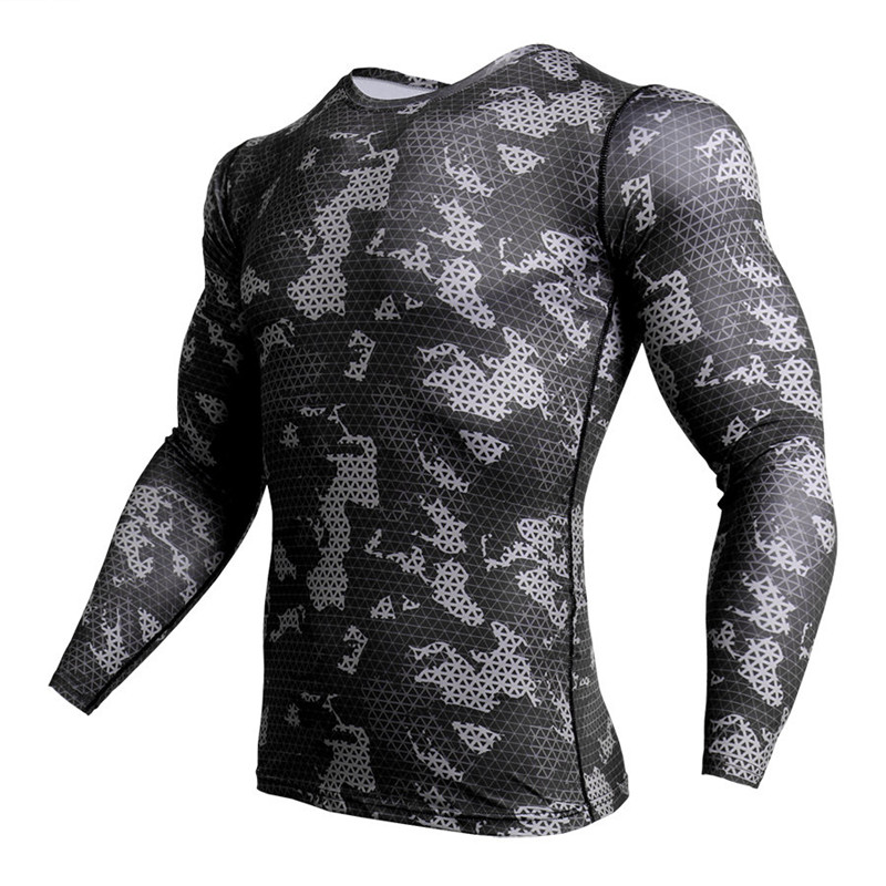 

Camouflage Long T-shirt Rashgard Compression Shirt Sports Mens Running Tights Gym Fitness Quick Drying Yoga Sport Clothes, A2