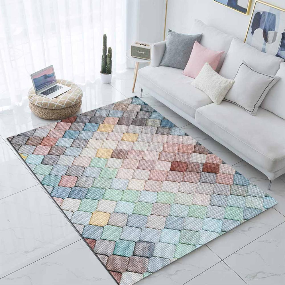 

Else Collored Tiles Geometric Nordec Scandinavian 3d Print Non Slip Microfiber Living Room Modern Carpet Washable Area Rug Mat, As pic
