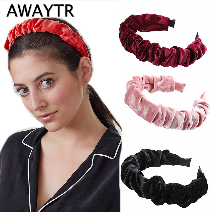 

AWAYTR New Velvet Covered Rigid Headband for Women Ruched Hairband Ladies Girls Bezel Headpiece Fashion Hair Accessories