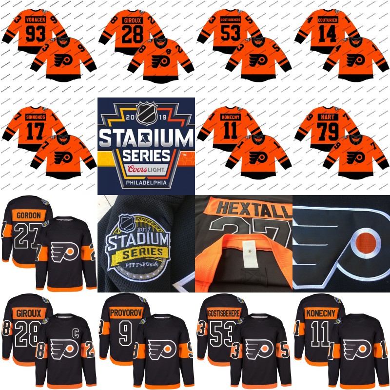 

Philadelphia Flyers Stadium Series Jerseys 14 Sean Couturier 19 Nolan Patrick 25 James van Riemsdyk 79 Carter Hart Hockey Jerseys, Black;red