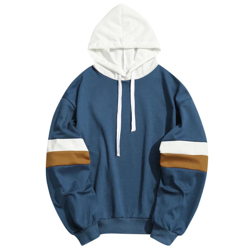 

Casual Stripe Patchwork Sweatshirt Men Hooded Streetwear Hoodies Streetwear Hip Hop Oversized Pullover Male Tracksuit Moletom, Navy