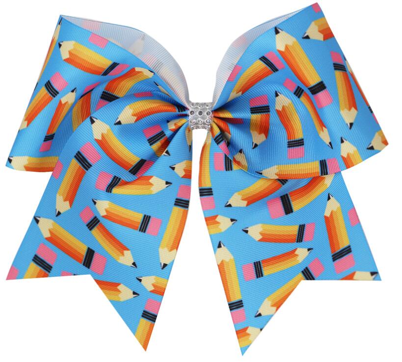 

10pcs/lot 7.5 inch "back to school " Print Cheer Bow For Girls Kids Ribbon Hair Bows With Elastic Band Grosgrain Ribbon Hair Accessories, Color 3