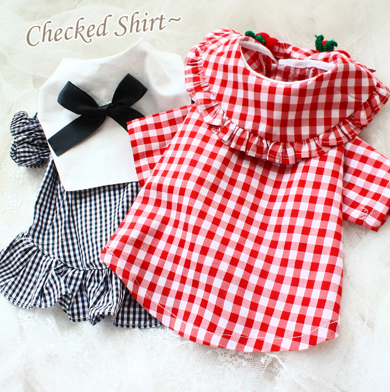 

Free shipping dog clothes lovely classic red plaid cherry doll collar shirt summer pet clothes poodle Yorkie chihuahua, Black