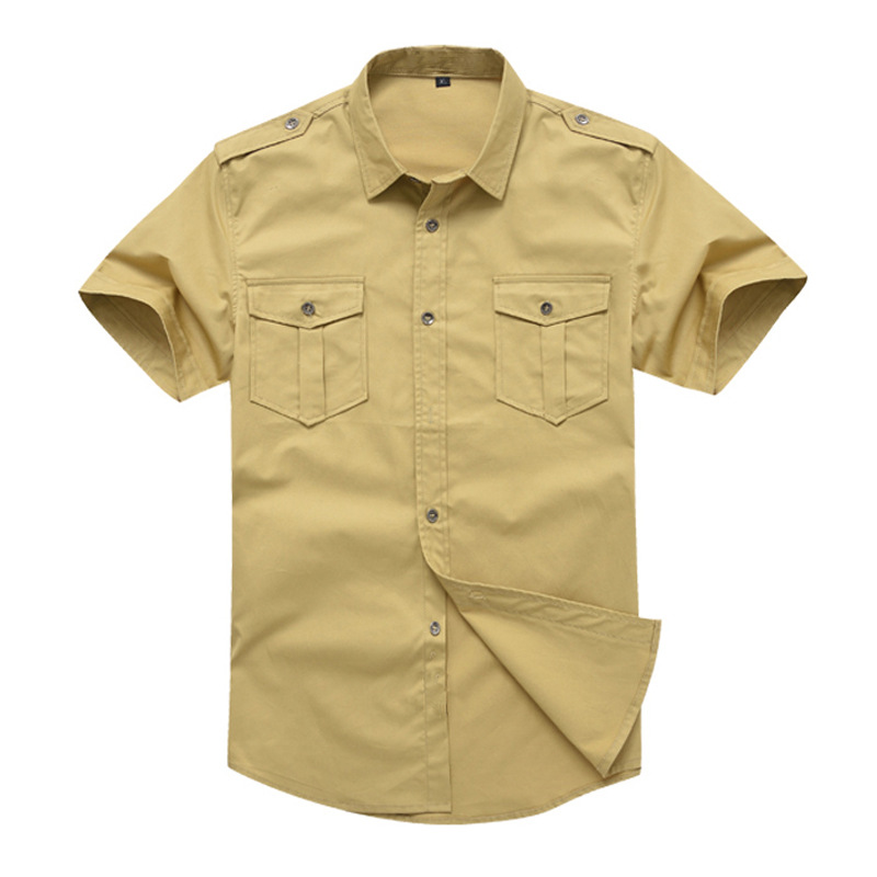 

Solid Color Cotton Mens Shirts Short Sleeve Turn-down Collar Army Green Khaki Men Tops Casual Male Camisas Shirt -7XL, Black