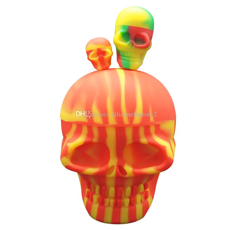 

1pcs/lot 500ml skull containers assorted color silicone container for Dabs Round Shape Silicone Containers wax Silicone Jars Dab containers