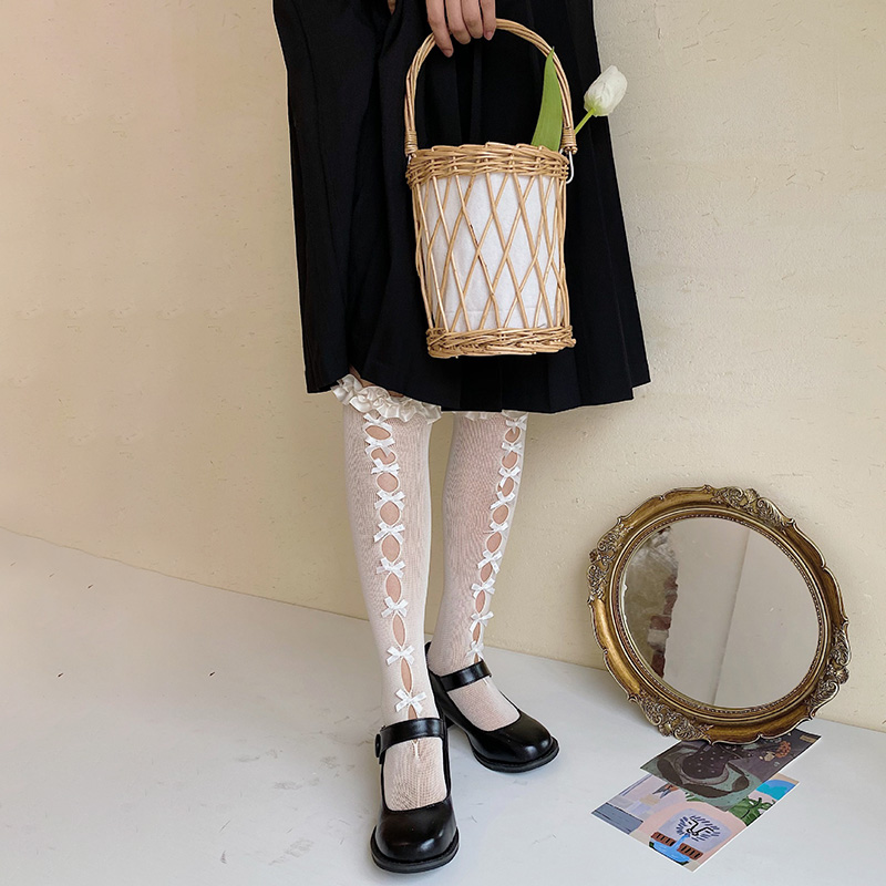 

Lolita Lace Stockings Women Fishnet Bowknot High Knee Socks Girls White Long Stocking Leg Dress Elsatic Streetwear calcetines