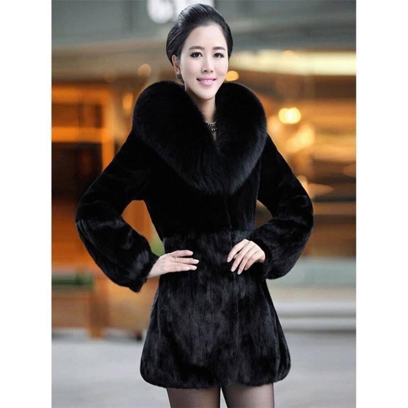 

Faux Fur Coat Winter Fur Female Slim Imitation Long Collar Mink Coat, Black