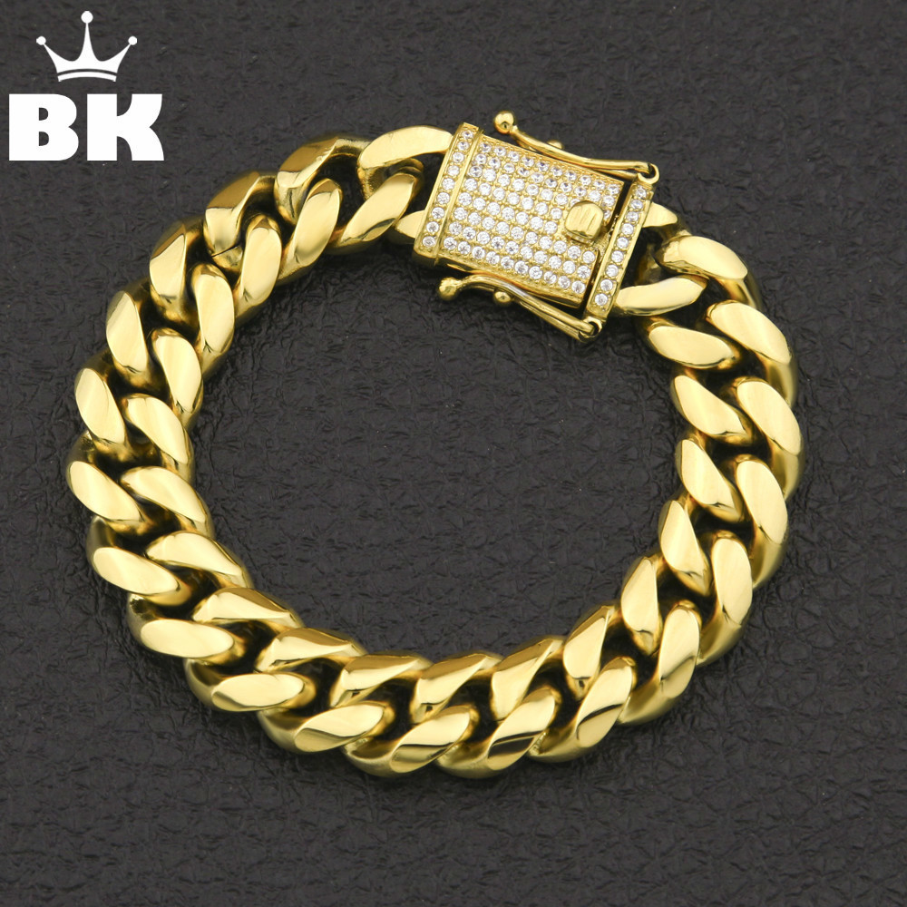 

12mm/14mm Cz Stainless Steel Curb Cuban Link Bracelet Gold Silver Plated Hiphop Micro Paved Cz Mens Miami Bangle 7inch/8inch J190721