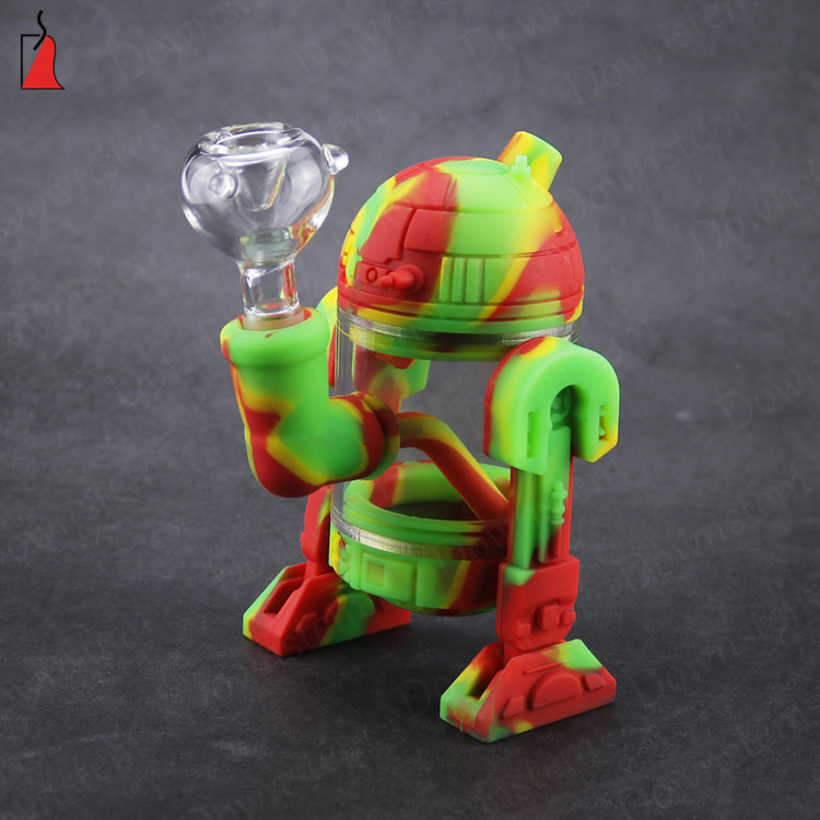 

Robot Shape Glass Water Bong Pipe Silicone Smoking Pipes Oil Burner Creative Design Bubbler Bongs with glass bowl