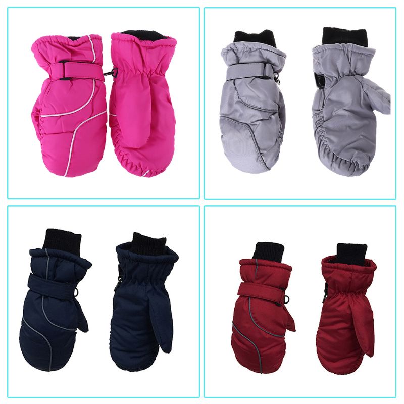 

Toddler Kids Winter Snow Ski Gloves Waterproof Windproof Solid Color Patchwork Thicken Warm Adjustable Stretchy Mittens 5-9T, Red