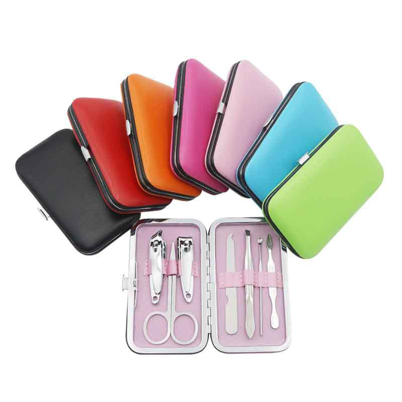 

7 Colors Nail clippers 7 Piece Set Nail Manicure Nursing Tool Scissors Tweezer Manicure Set PU Leather Package Free Shipping
