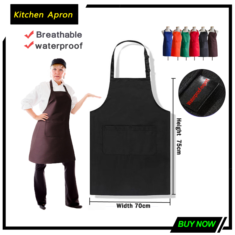 

Waterproof Apron Kitchen Oil-proof Apron Waist Restaurant Cooking Baking BBQ Aprons Hand Erasable Double-pocket for Coffee Shop