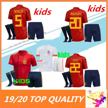 

kids 2020 Europen cup Spain soccer Jersey kit socks RAMOS ISCO PIQUE SERGIO M. ASENSIO MORATA kids Spain Football uniforms shirts, Red