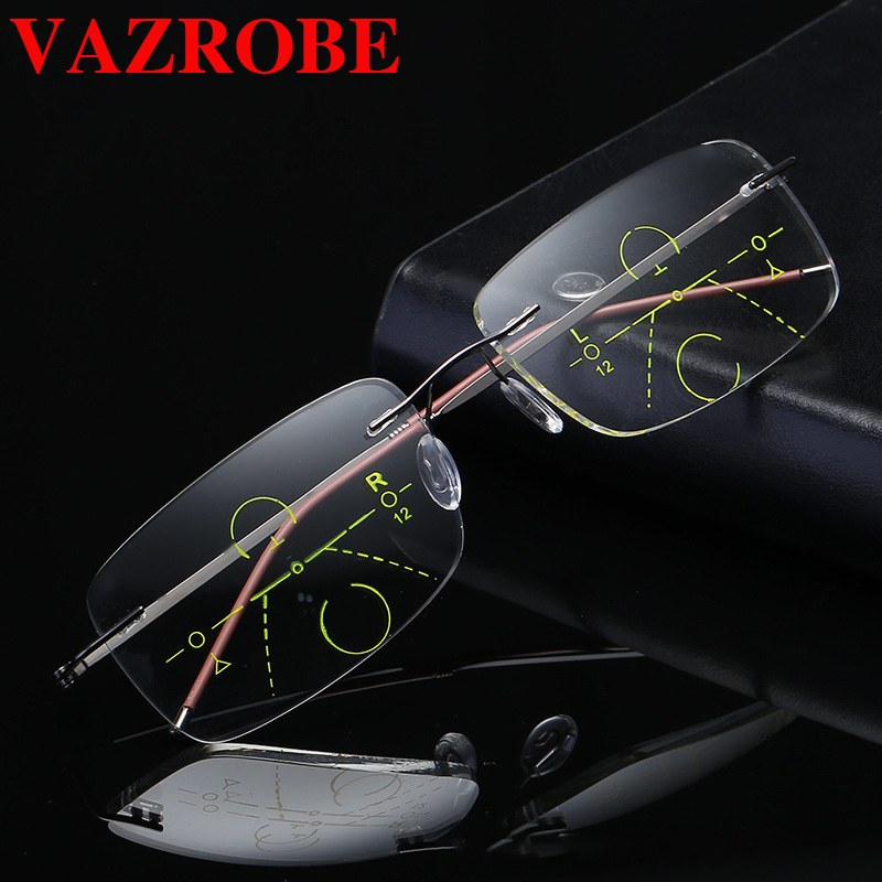 

Vazrobe progressive reading glasses men women titanium rimless multifocal read man diopter presbyopia hyperopia 15.2g