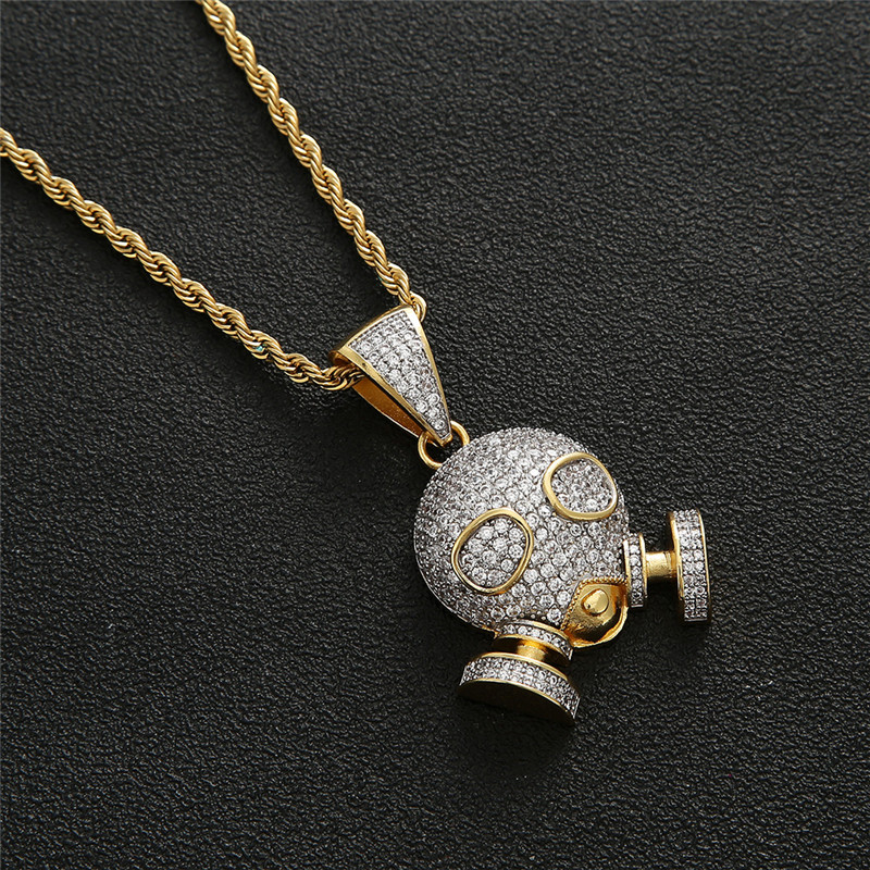 

3D Skull Gas Mask Necklace Pendant Iced Out Full Zircon Two Tone Plated Mens Hip Hop Jewelry Gift