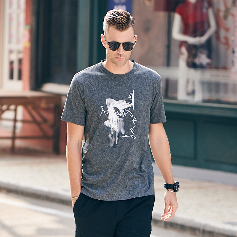 

Enjeolon 2020 new summer men 100% cotton Short Sleeved tshirt fashion print tshirt Tops Casual T8324, Black
