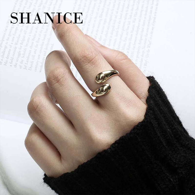 

Wedding Rings SHANICE 925 Sterling Silver Open For Women Drop Shape Gold Color Jewelry Finger Christmas Gif