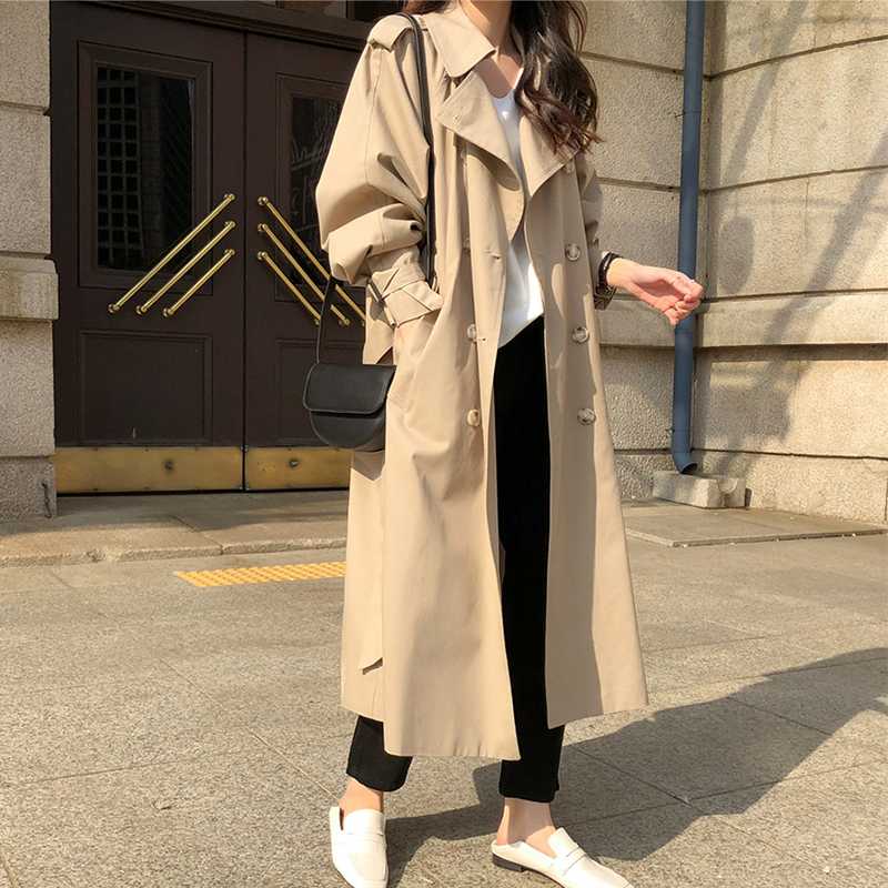 

Fashion Korean Women Trench Coat Loose Elegant Overcoat Long Solid Khaki Casaco Feminino Casual Autumn Women' Jacket MM60WFY