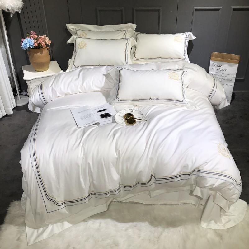 

1000TC Egyptian Cotton White Bedding Set Queen King size Bed/Fitted sheet Bed set Duvet Cover juego ropa de cama couvre lit de, Bedding set 2